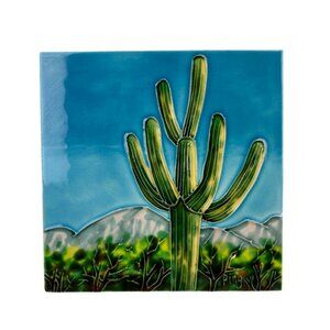 PING Artist Ceramic Tile Art Large Cactus Saguaro REPAIRED/FLAW
